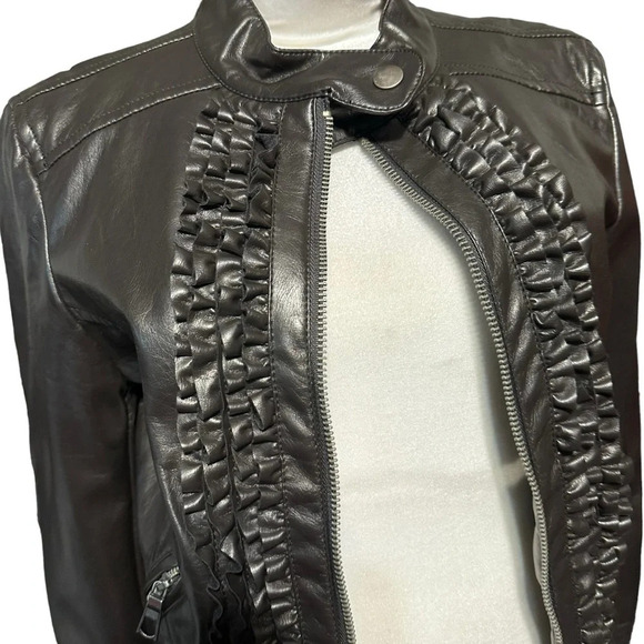 Rampage women's size small brown faux leather cropped moto jacket - Picture 3 of 5